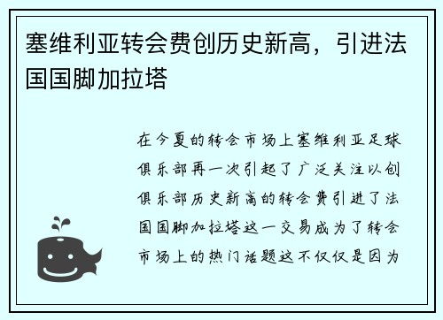 塞维利亚转会费创历史新高，引进法国国脚加拉塔